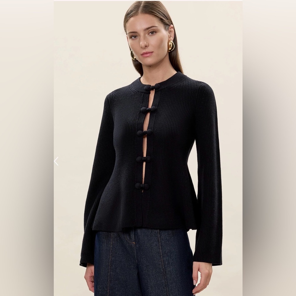 Rebecca Taylor Black Ribbed Knit Cardigan with Frog Buttons